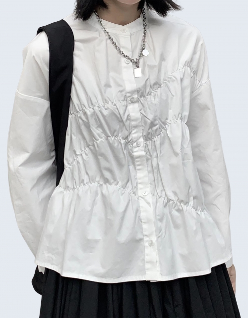 pleated design non-collar shirt