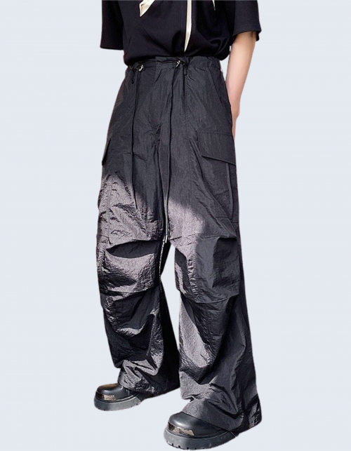 pleated polyester pocket pants