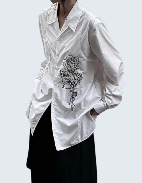 rose embroidered long-sleeved shirt