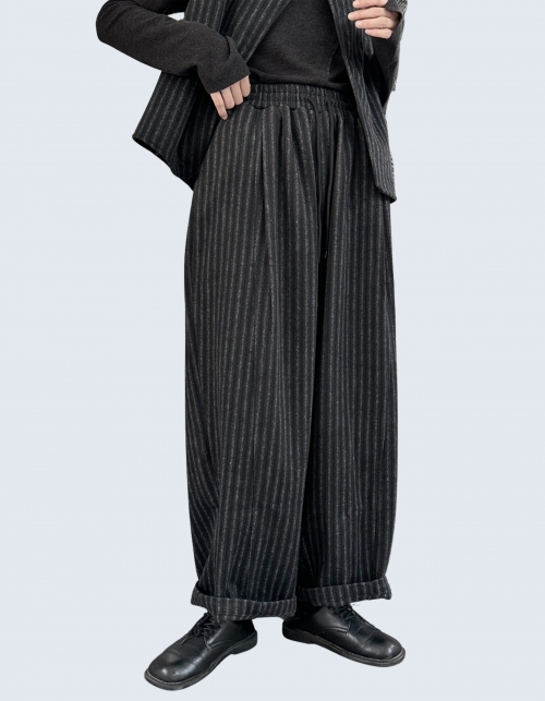 Winter wool stripe Thick casual straight pants