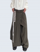 loose fit unbalanced button skirt pants