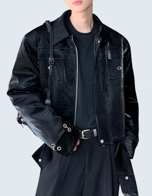 alligator leather pattern leather jacket